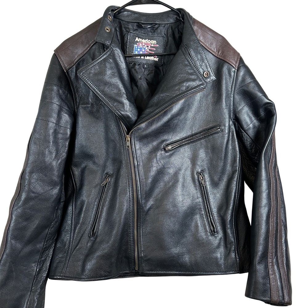 American Hide & Leather Mens Black Brown‎ Leather Motorcycle Jacket Biker bomber